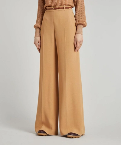 Shop Chloé Double-face Crepe Wide-leg Trousers - Size 10 In Pearl Beige