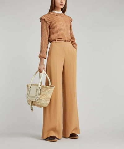 Shop Chloé Double-face Crepe Wide-leg Trousers - Size 10 In Pearl Beige