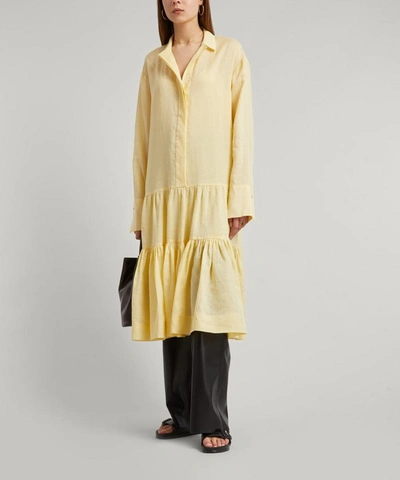 Shop Joseph Dan Tiered Ramie-voile Dress In Custard Yellow