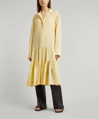 Shop Joseph Dan Tiered Ramie-voile Dress In Custard Yellow