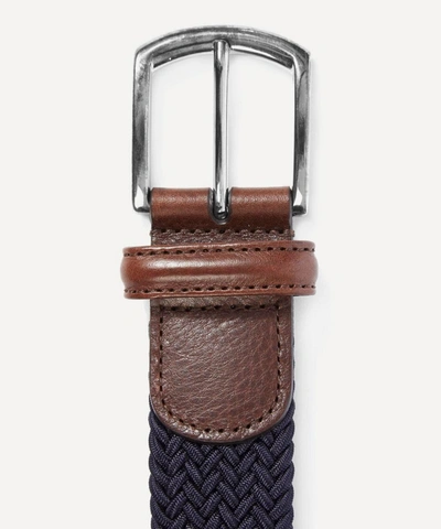 Anderson's Leather Trimmed Elasticated Woven Belt In Navy