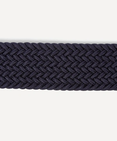 Anderson's Leather Trimmed Elasticated Woven Belt In Navy