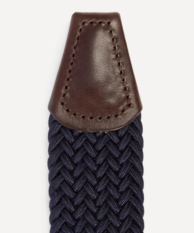 Anderson's Leather Trimmed Elasticated Woven Belt In Navy