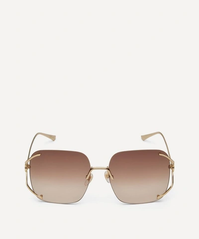 Shop Gucci Oversized Square Metal Fork Sunglasses In Gold