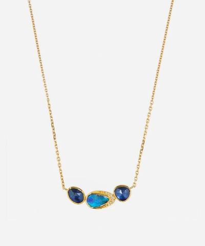 Shop Brooke Gregson Gold Orbit Triple Boulder Opal And Sapphire Diamond Halo Necklace