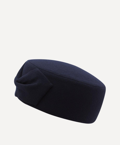 Shop Jane Taylor Crepe Pillbox Hat With Bow In Navy