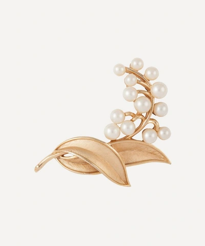 Shop Susan Caplan Vintage Gold-plated 1960s Trifari Faux Pearl Foliate Brooch