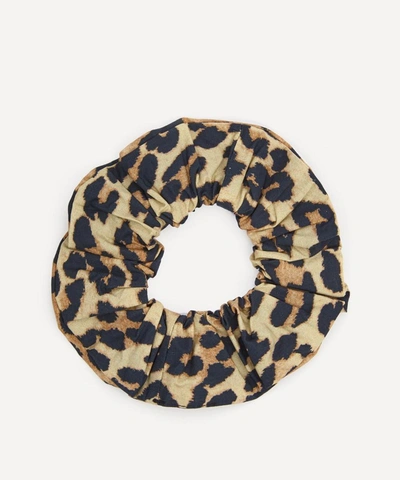 Shop Ganni Printed Organic Cotton Poplin Scrunchie In Leopard