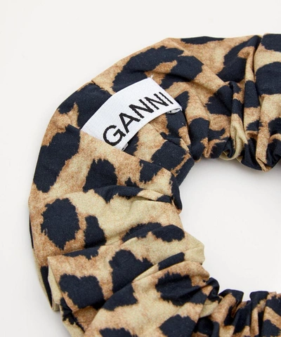 Shop Ganni Printed Organic Cotton Poplin Scrunchie In Leopard