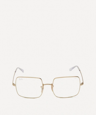 Shop Ray Ban Square Clear Evolve Metal Everglasses In Gold