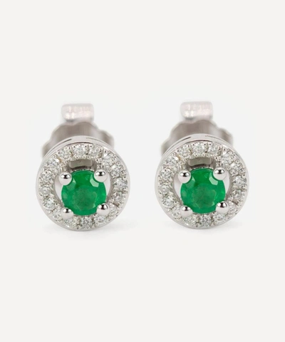 Kojis White Gold Emerald And Diamond Cluster Stud Earrings In White