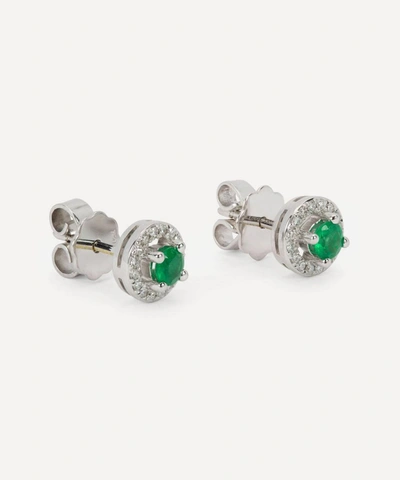 Kojis White Gold Emerald And Diamond Cluster Stud Earrings In White