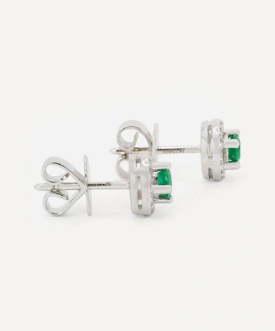 Kojis White Gold Emerald And Diamond Cluster Stud Earrings In White