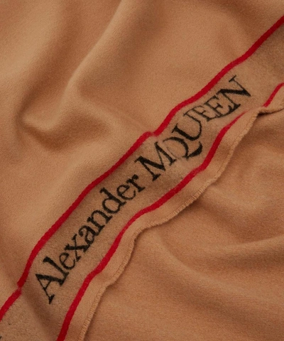 Shop Alexander Mcqueen Fringed Logo Trim Wool-blend Cape In Camel