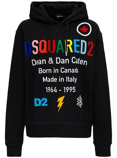 Shop Dsquared2 D2 Rainbow Jersey Hoodie In Black