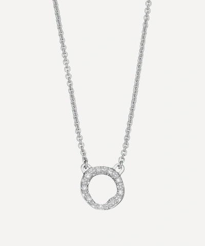 Shop Monica Vinader Silver Riva Mini Diamond Circle Pendant Necklace In Sterling Silver