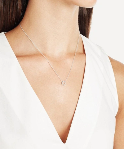 Shop Monica Vinader Silver Riva Mini Diamond Circle Pendant Necklace In Sterling Silver