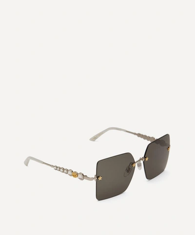 Shop Gucci Square Crystal Metal Sunglasses In Silver