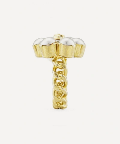 Shop Gucci Gold-tone Faux Pearl Double G Cocktail Ring