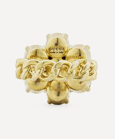 Shop Gucci Gold-tone Faux Pearl Double G Cocktail Ring