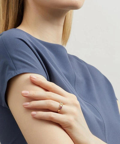 Suzanne Kalan Gold Multi-stone Uneven Rainbow Baguette Ring In Gold