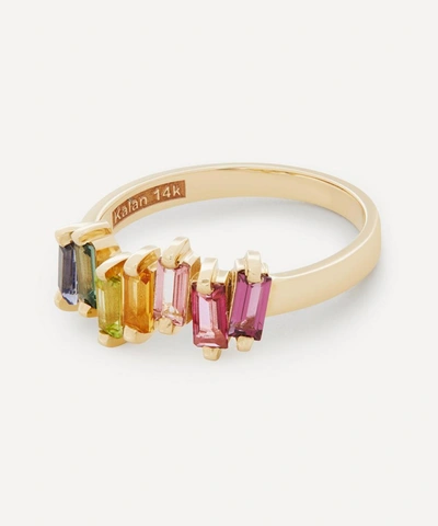 Suzanne Kalan Gold Multi-stone Uneven Rainbow Baguette Ring In Gold