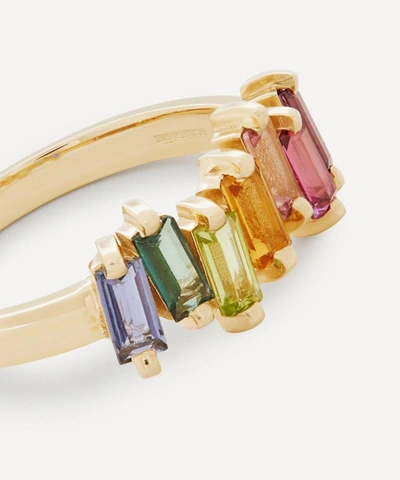 Suzanne Kalan Gold Multi-stone Uneven Rainbow Baguette Ring In Gold