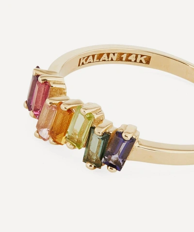 Suzanne Kalan Gold Multi-stone Uneven Rainbow Baguette Ring In Gold