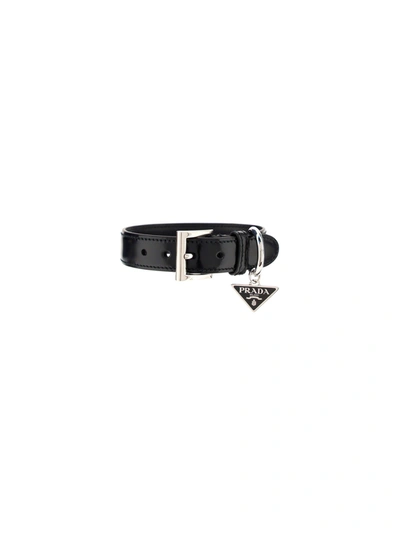 Shop Prada Men's Black Leather Bracelet