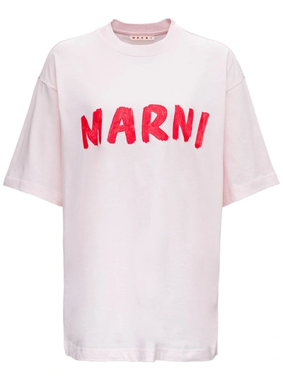 Shop Marni Pink Cotton T-shirt With Logo Print