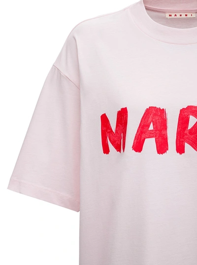 Shop Marni Pink Cotton T-shirt With Logo Print
