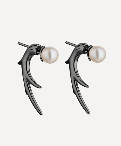 Shop Shaun Leane Rhodium-plated Silver Cherry Blossom Pearl Talon Earrings In Gold And Black