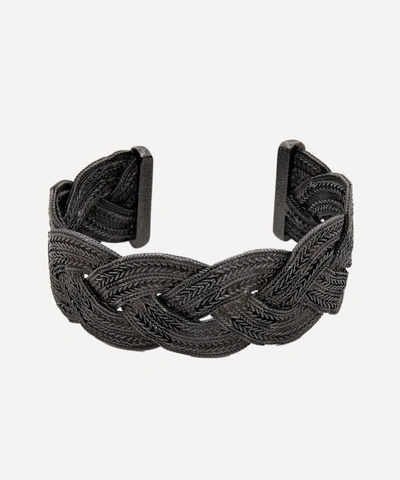 Shop Designer Vintage Turn Of The Century Chanel Dark White Metal Plaited Cuff Bracelet In Silver