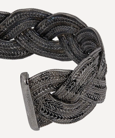 Shop Designer Vintage Turn Of The Century Chanel Dark White Metal Plaited Cuff Bracelet In Silver