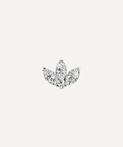 Shop Maria Tash 18ct 3mm Mini Diamond Engraved Lotus Single Threaded Stud Earring In White Gold