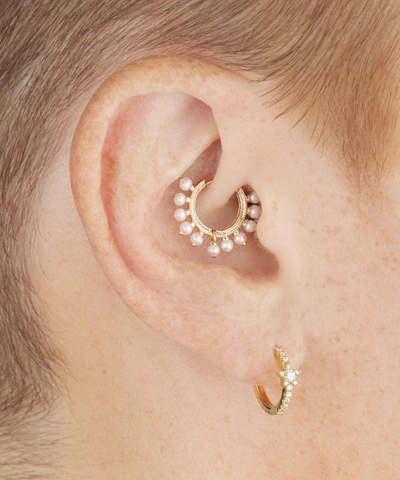 Shop Maria Tash 14ct 8mm Pearl Coronet Hoop Earring In Gold
