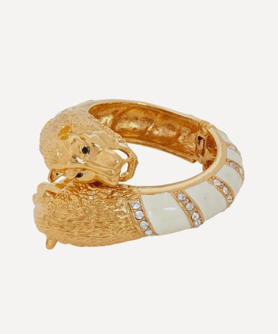 Shop Designer Vintage 1970s Gilt Lacquer And Faux Diamond Lion Cuff Bracelet In Gold