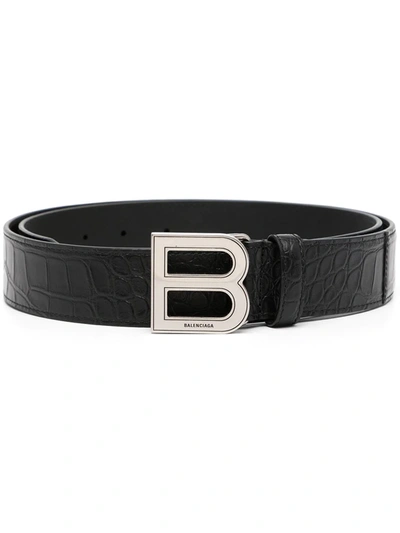 Shop Balenciaga Hourglass Logo-plaque Belt In Black