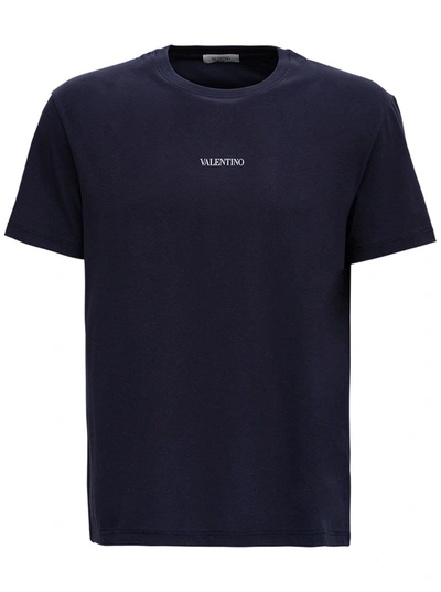 Shop Valentino Blue Cotton T-shirt With Logo