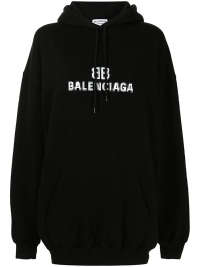 Shop Balenciaga Bb Pixel Logo Hoodie In Black