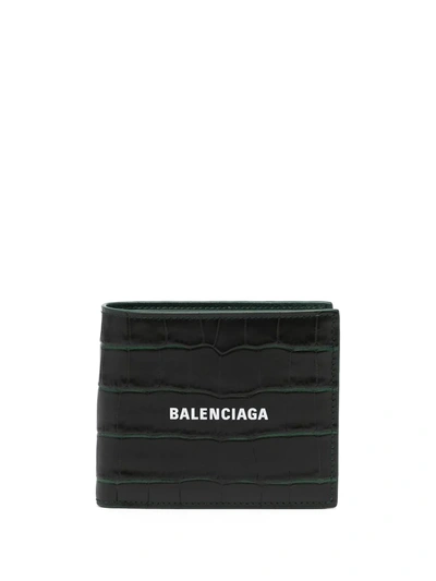Shop Balenciaga Logo-print Crocodile-effect Wallet In Green