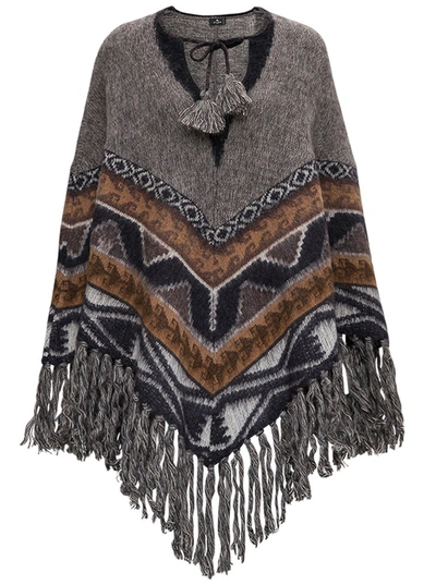 Shop Etro California Poncho With Fringes In Multicolor