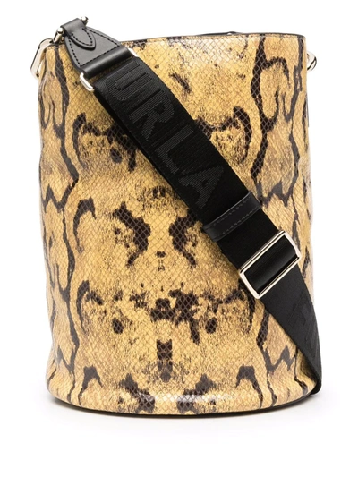 Shop Furla Lipari Snakeskin-print Bucket Bag In 0628s Toni Mimosa Nero