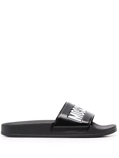 Shop Moschino Logo-print Slides In Black