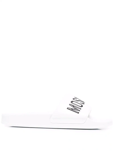 Shop Moschino Logo-print Slides In White