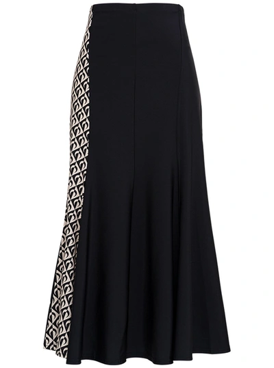 Shop Marine Serre Long Black Flared Skirt With Moon Motif