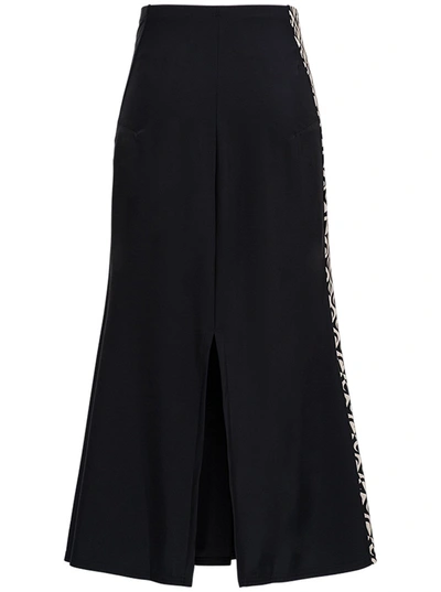 Shop Marine Serre Long Black Flared Skirt With Moon Motif