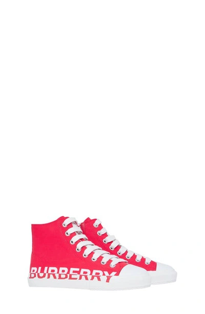 Shop Burberry Larkhall Logo High Top Sneaker In Bright Red
