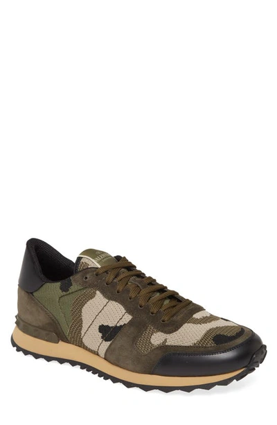 Shop Valentino Nylon Rockrunner Sneaker In Army Green