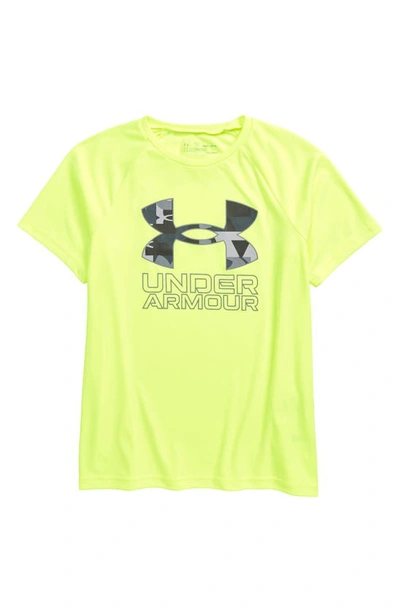 Under Armour Kids' Ua Tech&trade; Hybrid Performance Graphic Tee In High-vis Yellow / / Pitch Gray